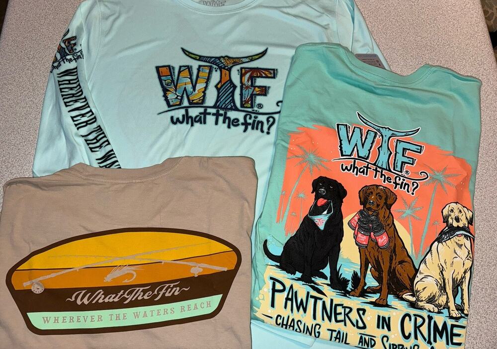 3 What the Fin Men's Pups Long & Short Sleeve T-shirt Med 100% Cotton Tagless